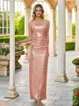 Sheath/Column Sequins Ruched One-Shoulder Sleeveless Floor-Length Bridesmaid Dresses