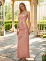 Sheath/Column Sequins Ruched One-Shoulder Sleeveless Floor-Length Bridesmaid Dresses