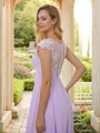 A-Line/Princess Chiffon Applique Scoop Short Sleeves Floor-Length Bridesmaid Dresses