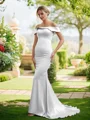 Sheath/Column Silk Like Satin Spaghetti Straps Sleeveless Sweep Train Bridesmaid Dresses