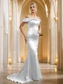 Sheath/Column Silk Like Satin Spaghetti Straps Sleeveless Sweep Train Bridesmaid Dresses