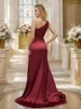 Sheath/Column Silk Like Satin Ruched One-Shoulder Sleeveless Sweep Train Bridesmaid Dresses