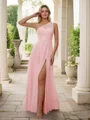 A-Line/Princess Chiffon Lace One-Shoulder Sleeveless Floor-Length Bridesmaid Dresses