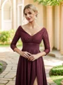 A-Line/Princess Chiffon Lace V-neck Long Sleeves Floor-Length Bridesmaid Dresses