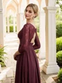 A-Line/Princess Chiffon Lace V-neck Long Sleeves Floor-Length Bridesmaid Dresses