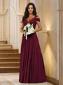 A-Line/Princess Chiffon Ruched V-neck Sleeveless Floor-Length Bridesmaid Dresses