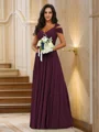 A-Line/Princess Chiffon Ruched V-neck Sleeveless Floor-Length Bridesmaid Dresses