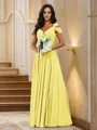 A-Line/Princess Chiffon Ruched V-neck Sleeveless Floor-Length Bridesmaid Dresses