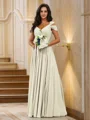 A-Line/Princess Chiffon Ruched V-neck Sleeveless Floor-Length Bridesmaid Dresses
