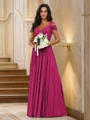 A-Line/Princess Chiffon Ruched V-neck Sleeveless Floor-Length Bridesmaid Dresses