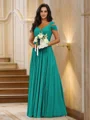 A-Line/Princess Chiffon Ruched V-neck Sleeveless Floor-Length Bridesmaid Dresses