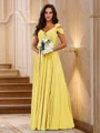 A-Line/Princess Chiffon Ruched V-neck Sleeveless Floor-Length Bridesmaid Dresses