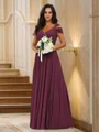 A-Line/Princess Chiffon Ruched V-neck Sleeveless Floor-Length Bridesmaid Dresses