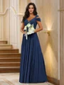 A-Line/Princess Chiffon Ruched V-neck Sleeveless Floor-Length Bridesmaid Dresses