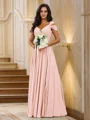 A-Line/Princess Chiffon Ruched V-neck Sleeveless Floor-Length Bridesmaid Dresses