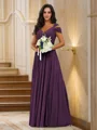 A-Line/Princess Chiffon Ruched V-neck Sleeveless Floor-Length Bridesmaid Dresses