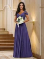 A-Line/Princess Chiffon Ruched V-neck Sleeveless Floor-Length Bridesmaid Dresses