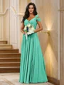 A-Line/Princess Chiffon Ruched V-neck Sleeveless Floor-Length Bridesmaid Dresses
