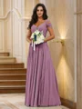 A-Line/Princess Chiffon Ruched V-neck Sleeveless Floor-Length Bridesmaid Dresses