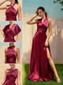 A-Line/Princess Silk Like Satin Bowknot Sleeveless Floor-Length Bridesmaid Dresses