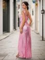 Sheath/Column Sequins Ruched V-neck Sleeveless Floor-Length Bridesmaid Dresses