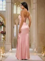 Sheath/Column Silk Like Satin Ruched Spaghetti Straps Sleeveless Floor-Length Bridesmaid Dresses