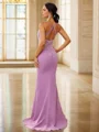 Sheath/Column Chiffon Applique V-neck Sleeveless Sweep/Brush Train Bridesmaid Dresses