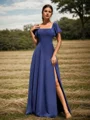 A-Line/Princess Chiffon Square Short Sleeves Floor-Length Bridesmaid Dresses
