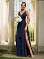 A-Line/Princess Chiffon Ruffles V-neck Sleeveless Floor-Length Bridesmaid Dresses