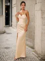 Sheath/Column Silk Like Satin Ruched Spaghetti Straps Sleeveless Floor-Length Bridesmaid Dresses