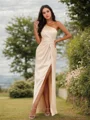 Sheath/Column Silk Like Satin Ruched One-Shoulder Sleeveless Floor-Length Bridesmaid Dresses