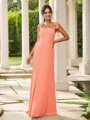Sheath/Column Chiffon Bowknot Square Sleeveless Floor-Length Bridesmaid Dresses