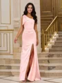 Sheath/Column Charmeuse Bowknot One-Shoulder Sleeveless Floor-Length Bridesmaid Dresses