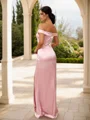 Sheath/Column Silk Like Satin Ruched Off-the-Shoulder Sleeveless Floor-Length Bridesmaid Dresses