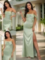 Sheath/Column Silk Like Satin Ruched Sleeveless Floor-Length Bridesmaid Dresses