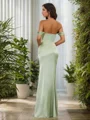 Sheath/Column Silk Like Satin Ruched Sleeveless Floor-Length Bridesmaid Dresses