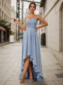 A-Line/Princess Chiffon Ruched V-neck Sleeveless Asymmetrical Bridesmaid Dresses