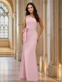 Sheath/Column Stretch Crepe Bowknot One-Shoulder Sleeveless Floor-Length Bridesmaid Dresses
