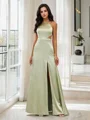 A-Line/Princess Silk Like Satin Halter Sleeveless Floor-Length Bridesmaid Dresses