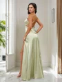 A-Line/Princess Silk Like Satin Halter Sleeveless Floor-Length Bridesmaid Dresses