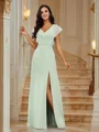 A-Line/Princess Chiffon Ruched V-neck Short Sleeves Floor-Length Bridesmaid Dresses