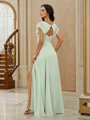 A-Line/Princess Chiffon Ruched V-neck Short Sleeves Floor-Length Bridesmaid Dresses