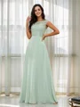 A-Line/Princess Chiffon Applique Scoop Sleeveless Floor-Length Bridesmaid Dresses
