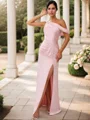 Sheath/Column Jersey Ruched Sleeveless Floor-Length Bridesmaid Dresses