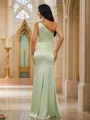 Sheath/Column Silk Like Satin Ruched One-Shoulder Sleeveless Floor-Length Bridesmaid Dresses