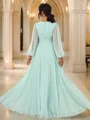 A-Line/Princess Chiffon Ruched V-neck Long Sleeves Floor-Length Bridesmaid Dresses
