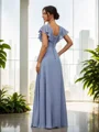 A-Line/Princess Chiffon Ruffles V-neck Short Sleeves Floor-Length Bridesmaid Dresses