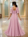 A-Line/Princess Chiffon Ruched V-neck Short Sleeves Floor-Length Bridesmaid Dresses
