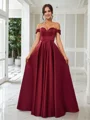 A-Line/Princess Satin Off-the-Shoulder Sleeveless Floor-Length Bridesmaid Dresses