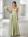 A-Line/Princess Silk Like Satin Ruched V-neck Sleeveless Floor-Length Bridesmaid Dresses